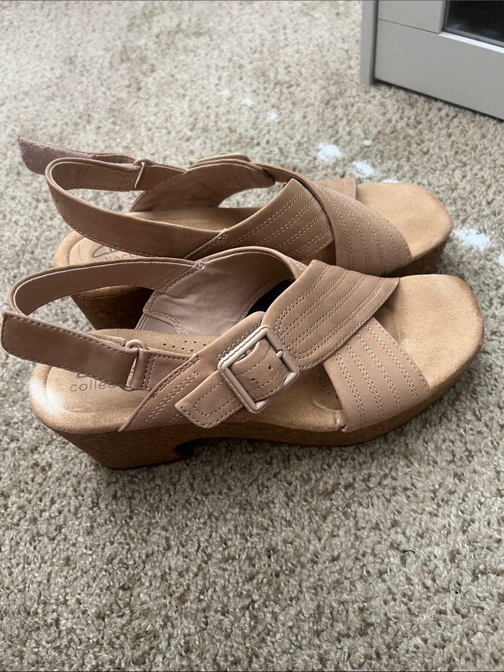 Clarks Women's Beige/Tan Slingback Wedge Sandals